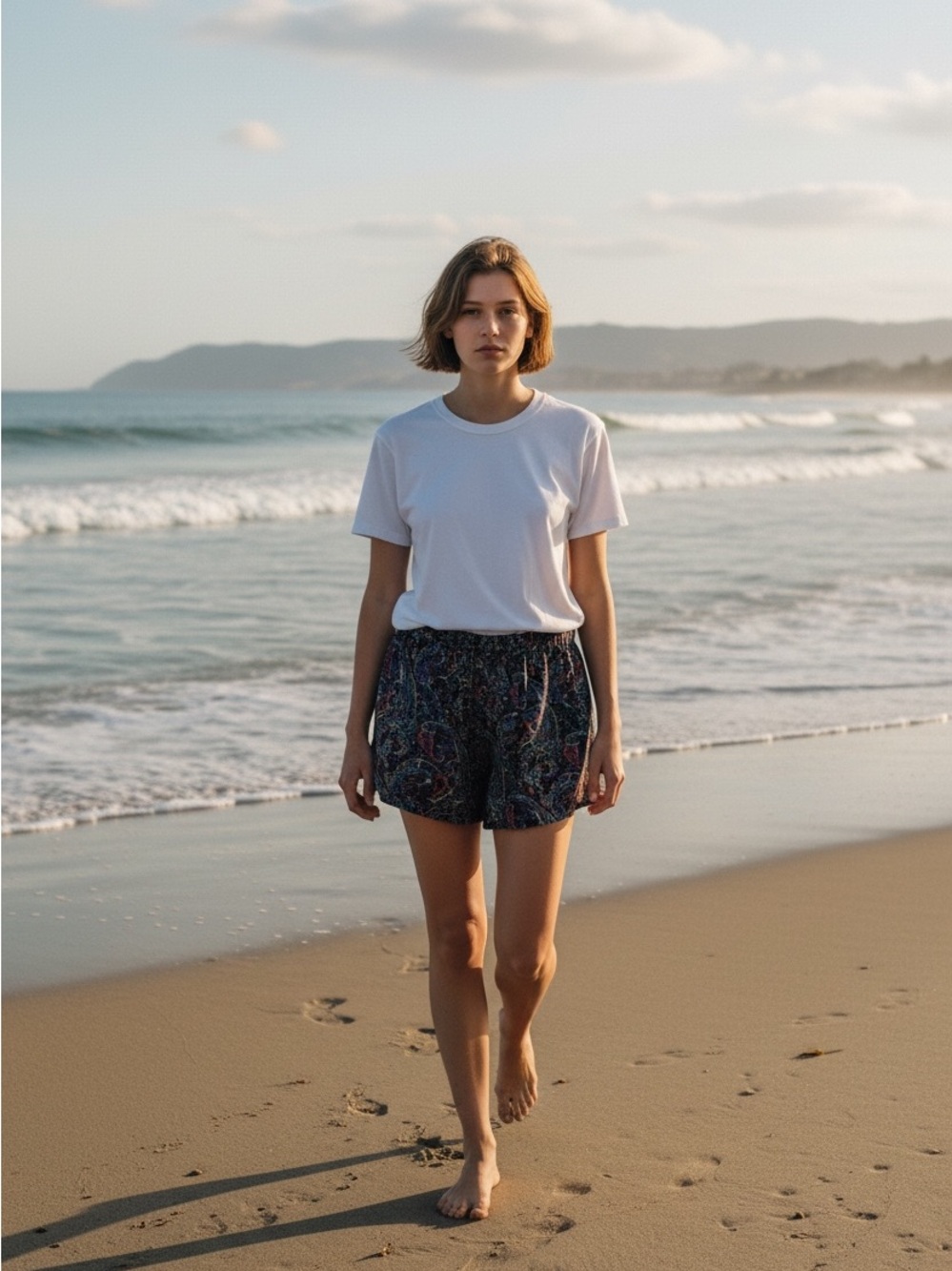Women's Navy/Black Paisley Print Elastic Waist Shorts
